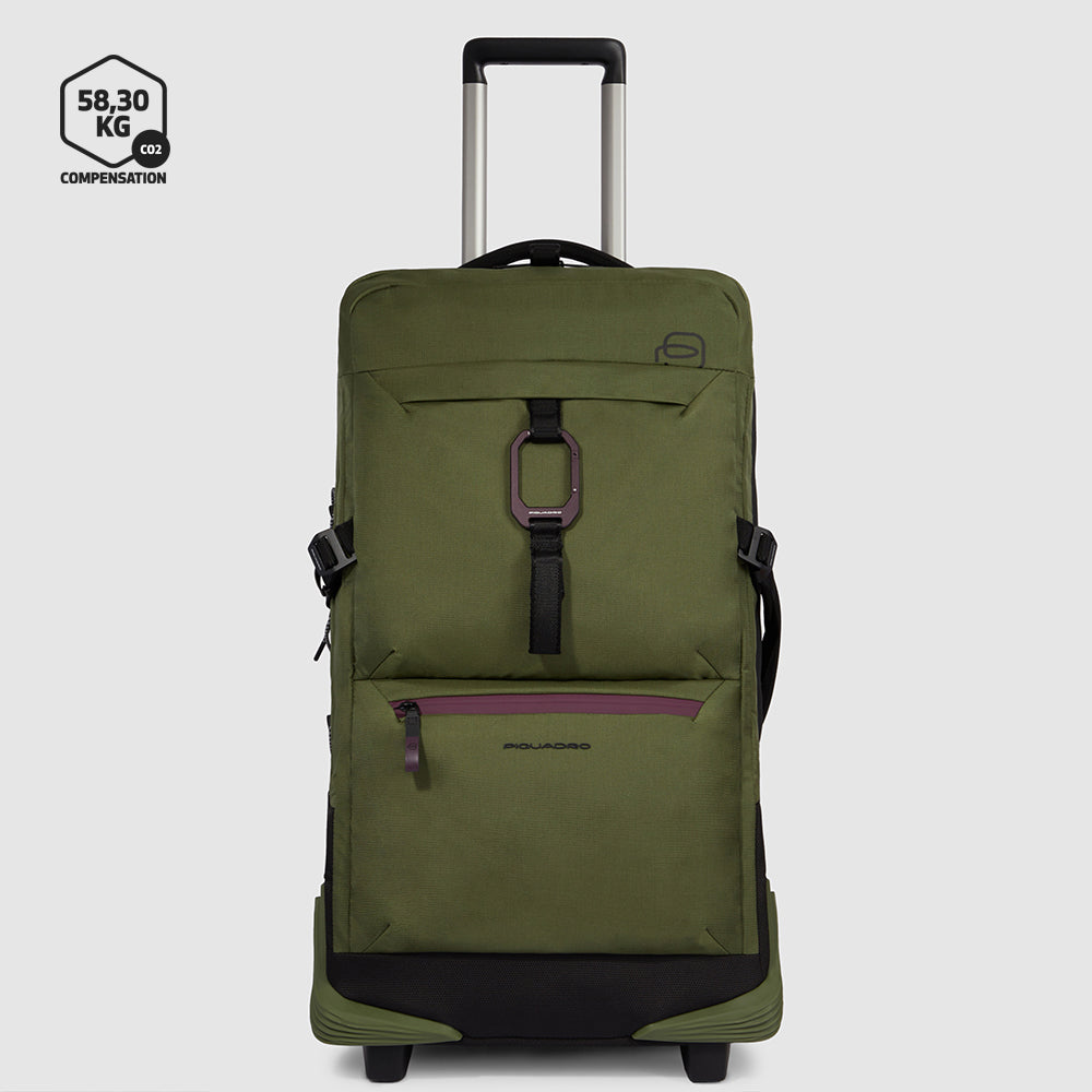 Modular wheeled duffel in recycled fabric