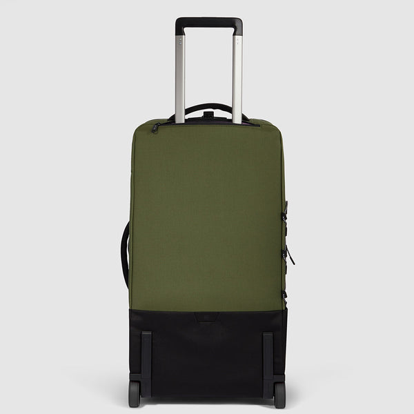 Modular wheeled duffel in recycled fabric