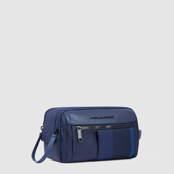 Toiletry bag in recycled fabric and leather