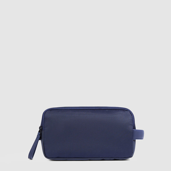 Toiletry bag in recycled fabric and leather