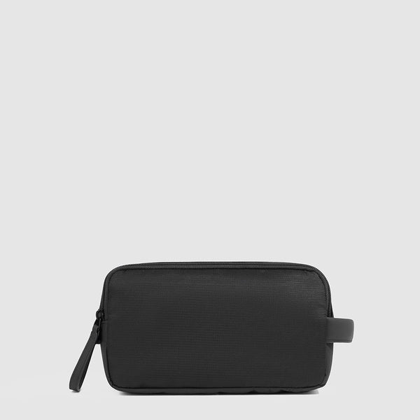 Toiletry bag in recycled fabric and leather
