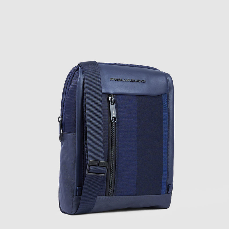 iPad® crossbody bag in recycled fabric and leather
