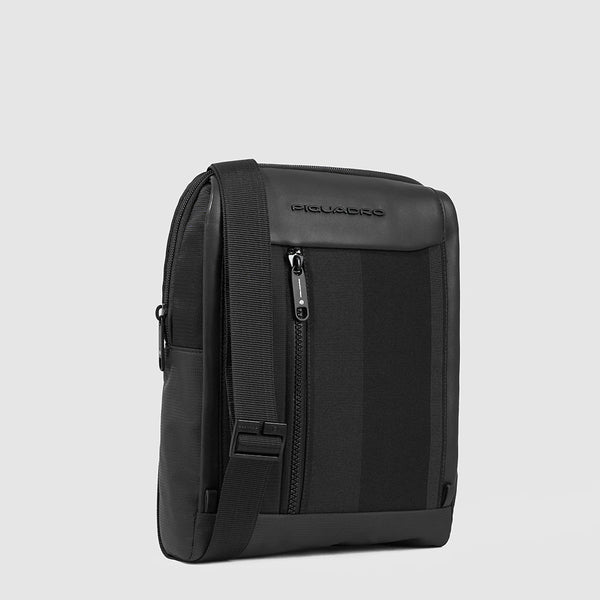 iPad® crossbody bag in recycled fabric and leather