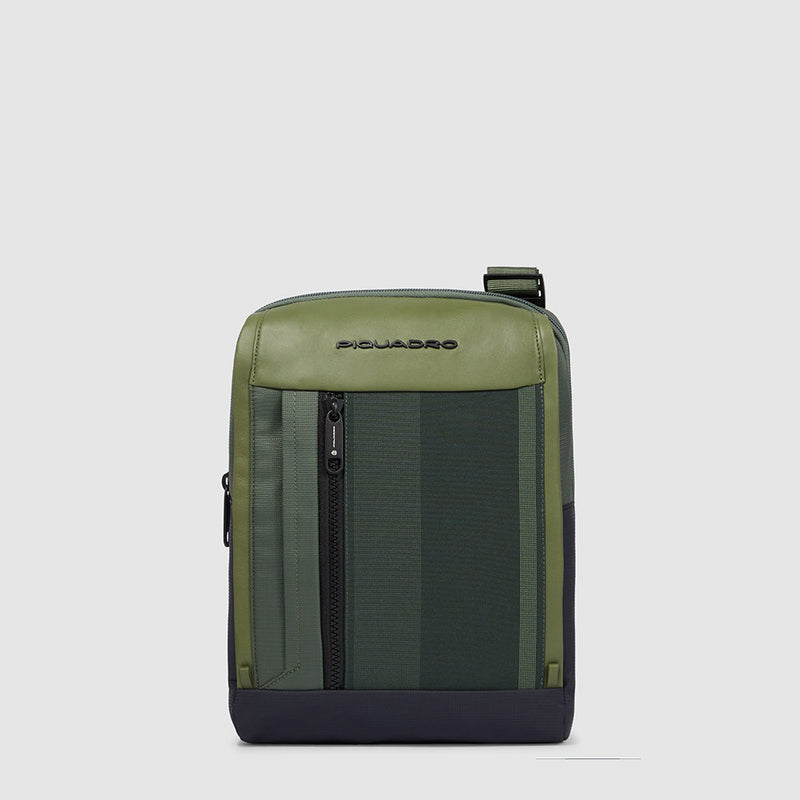 iPad® crossbody bag in recycled fabric and leather