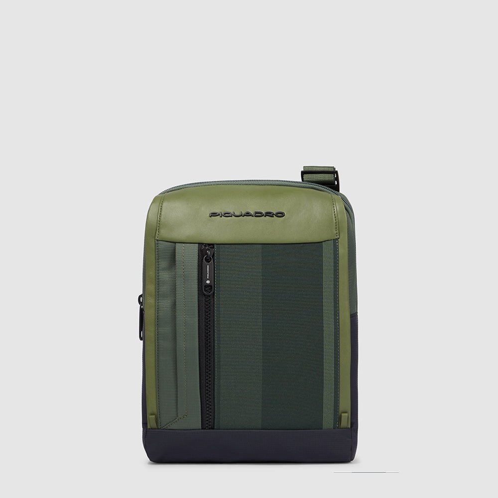 iPad® crossbody bag in recycled fabric and leather