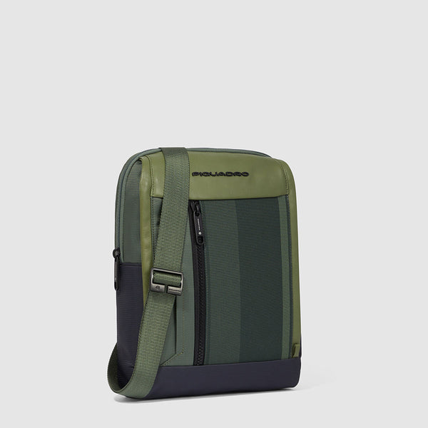 iPad® crossbody bag in recycled fabric and leather