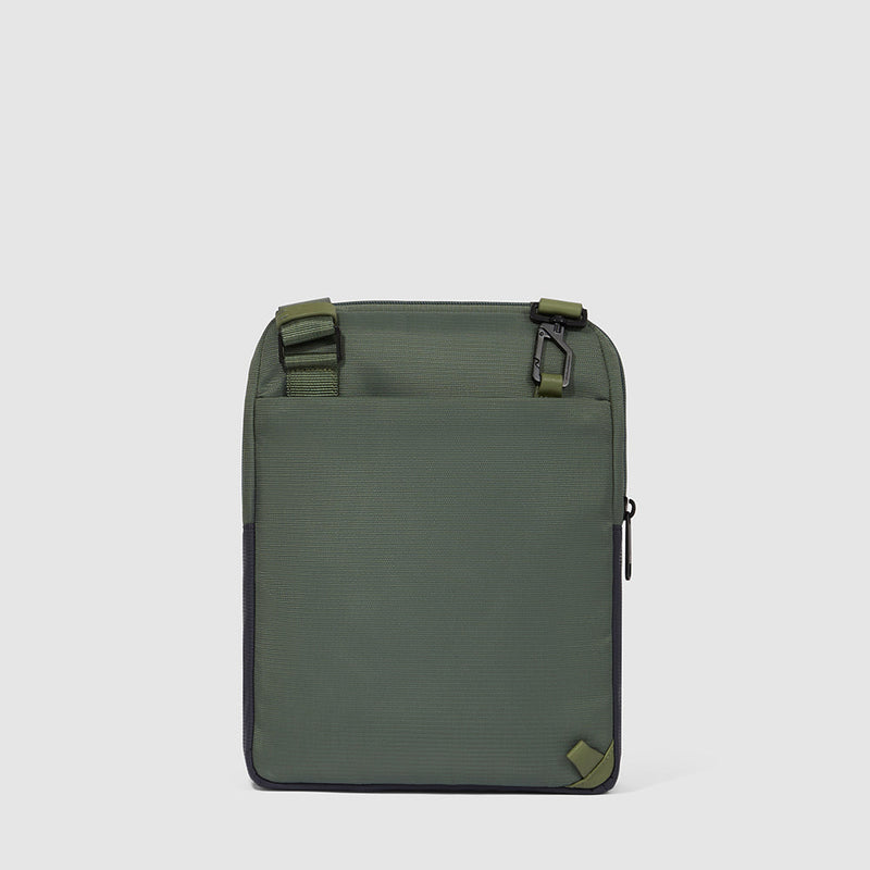 iPad® crossbody bag in recycled fabric and leather
