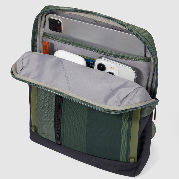 iPad® crossbody bag in recycled fabric and leather