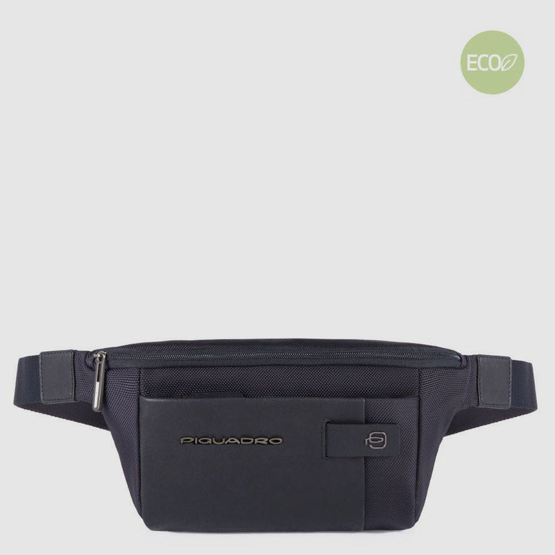 Waist bag in recycled fabric and leather