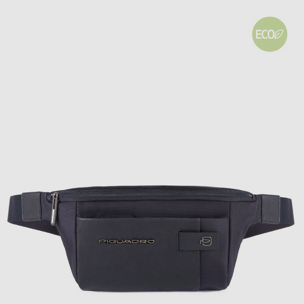 Waist bag in recycled fabric and leather