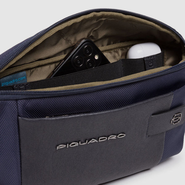 Waist bag in recycled fabric and leather
