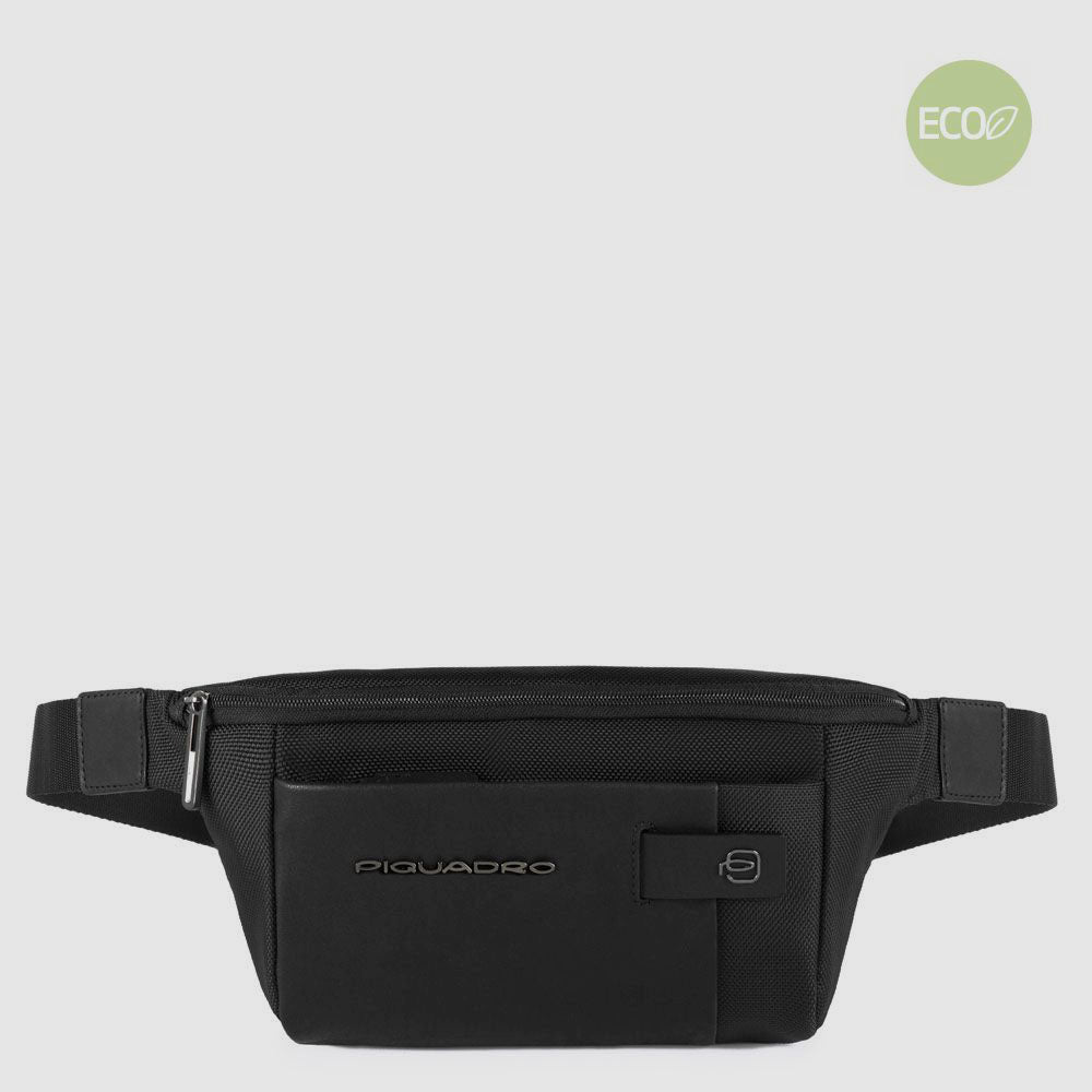 Waist bag in recycled fabric and leather