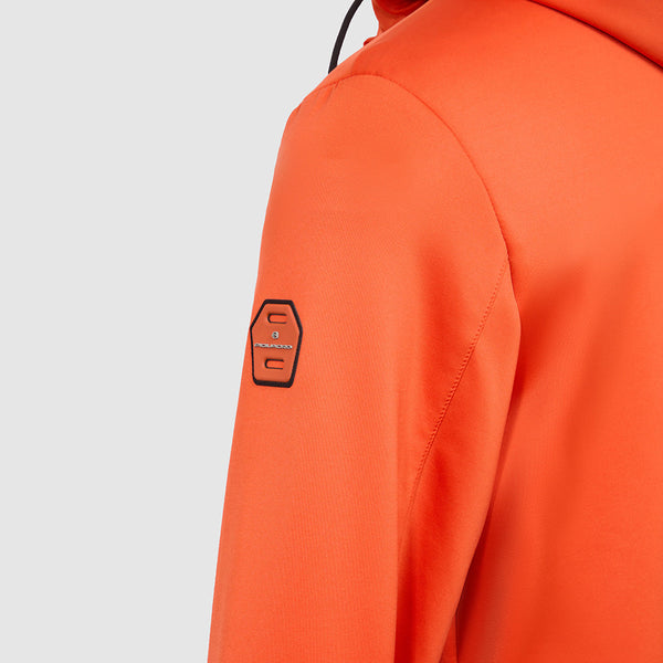Jacket with knitted fabric hood