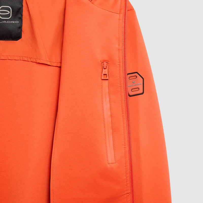 Jacket with knitted fabric hood