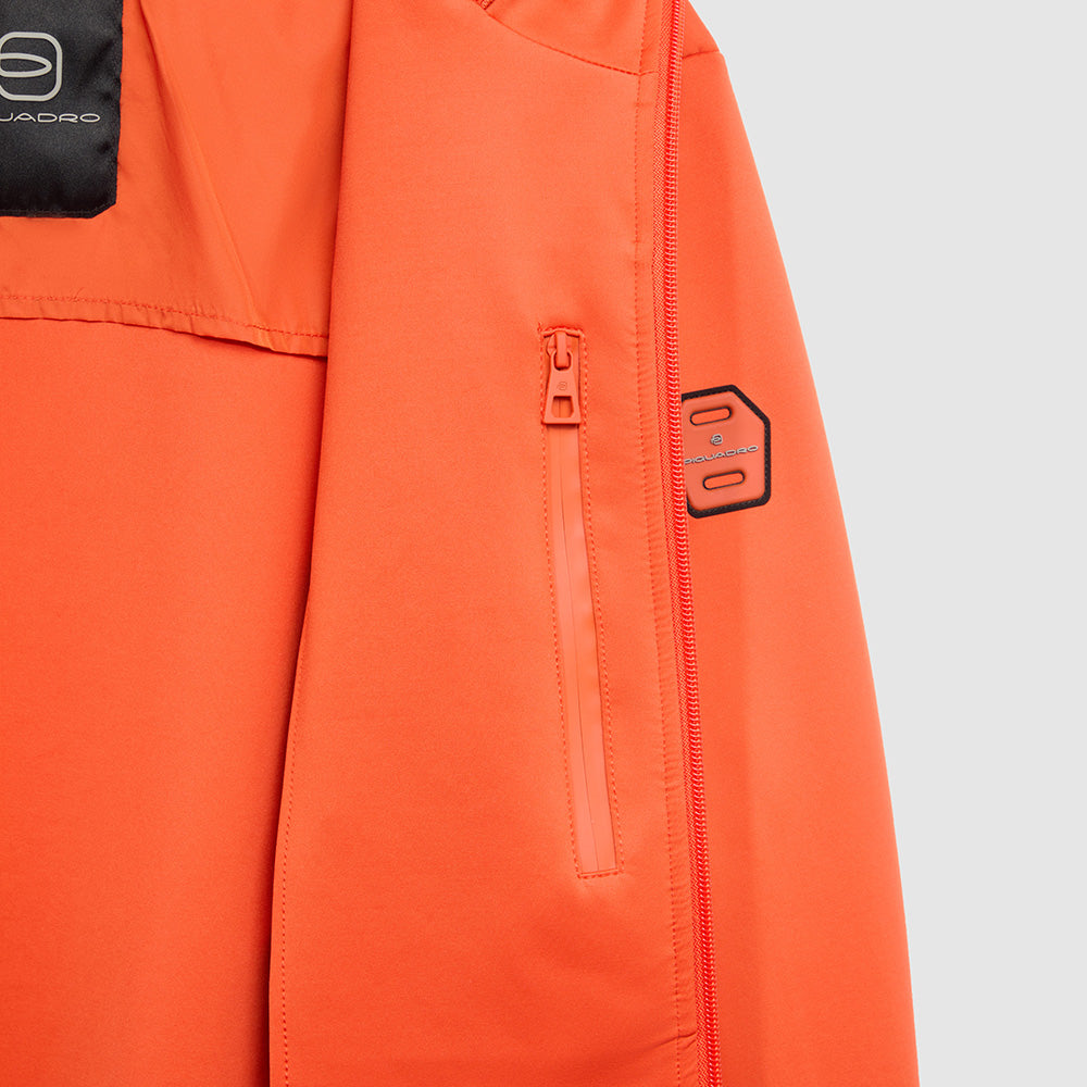 Jacket with knitted fabric hood
