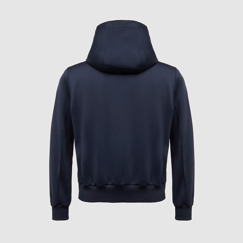 Jacket with knitted fabric hood