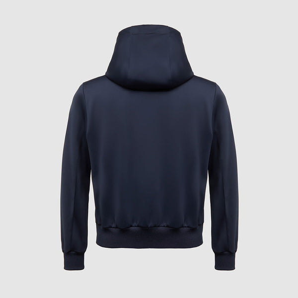 Jacket with knitted fabric hood