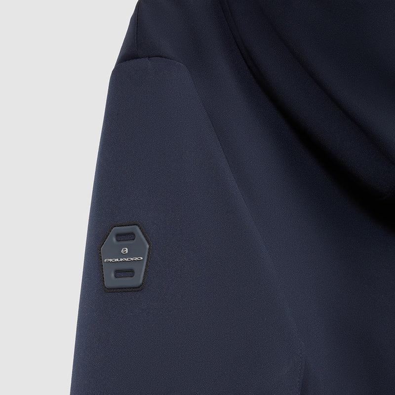 Jacket with knitted fabric hood