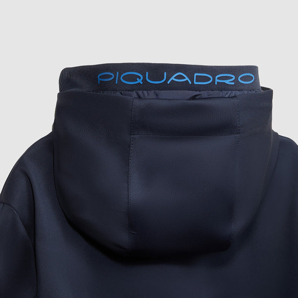 Jacket with knitted fabric hood