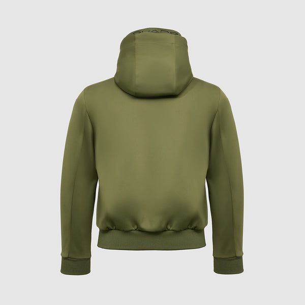 Jacket with knitted fabric hood