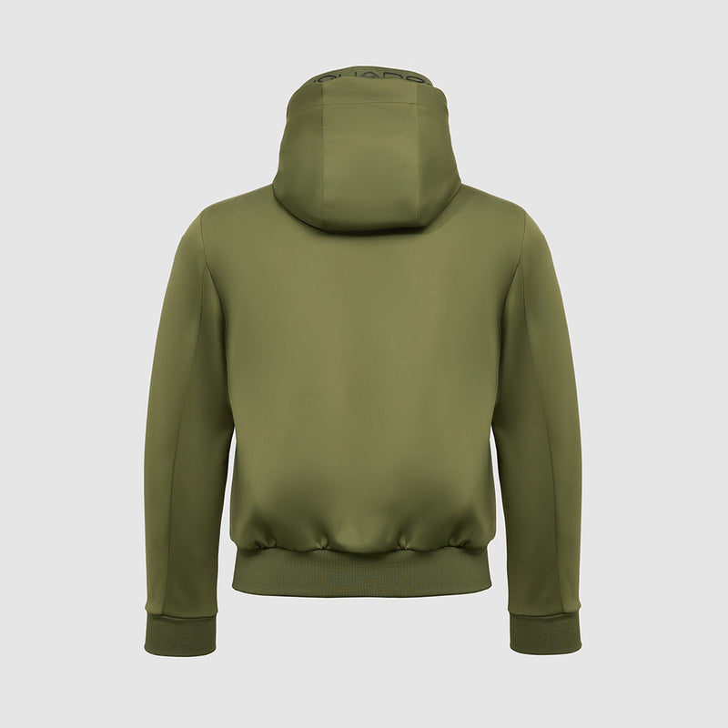 Jacket with knitted fabric hood