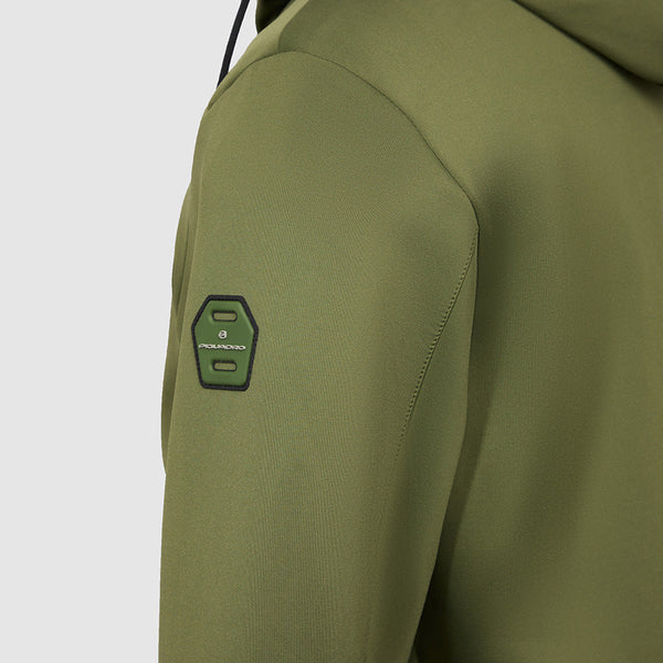 Jacket with knitted fabric hood