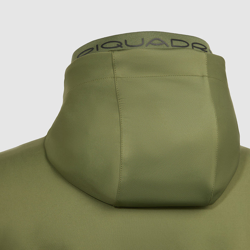 Jacket with knitted fabric hood