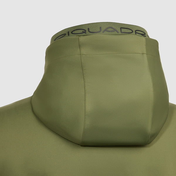 Jacket with knitted fabric hood