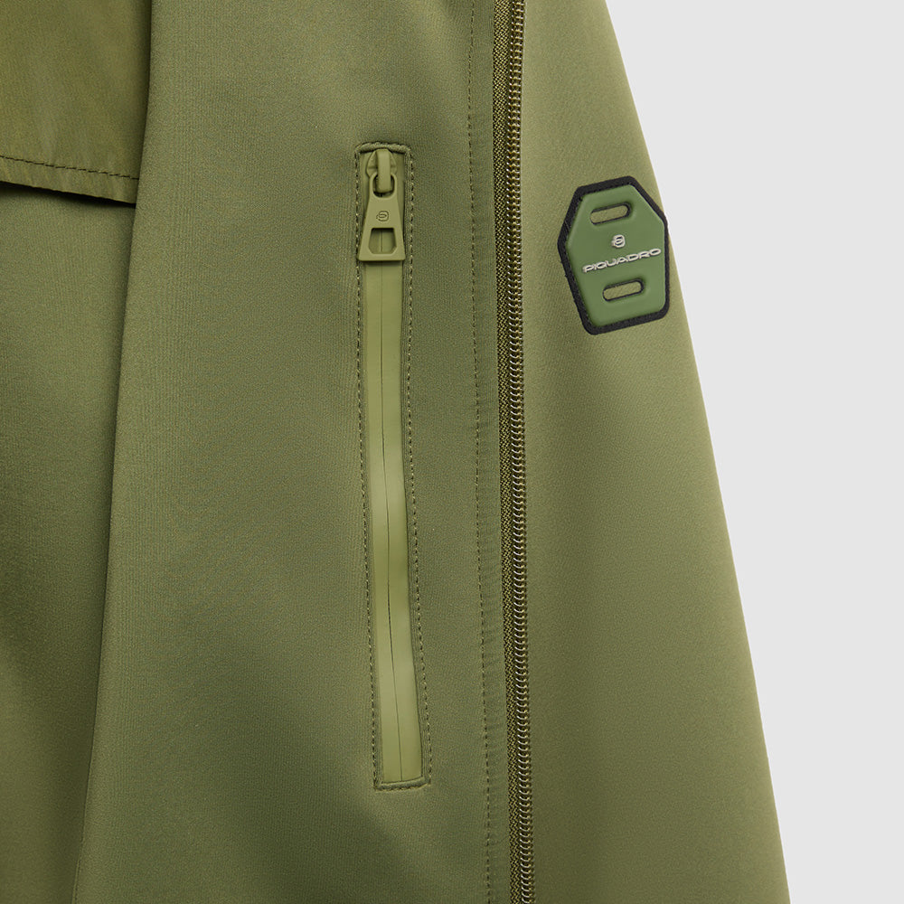 Jacket with knitted fabric hood