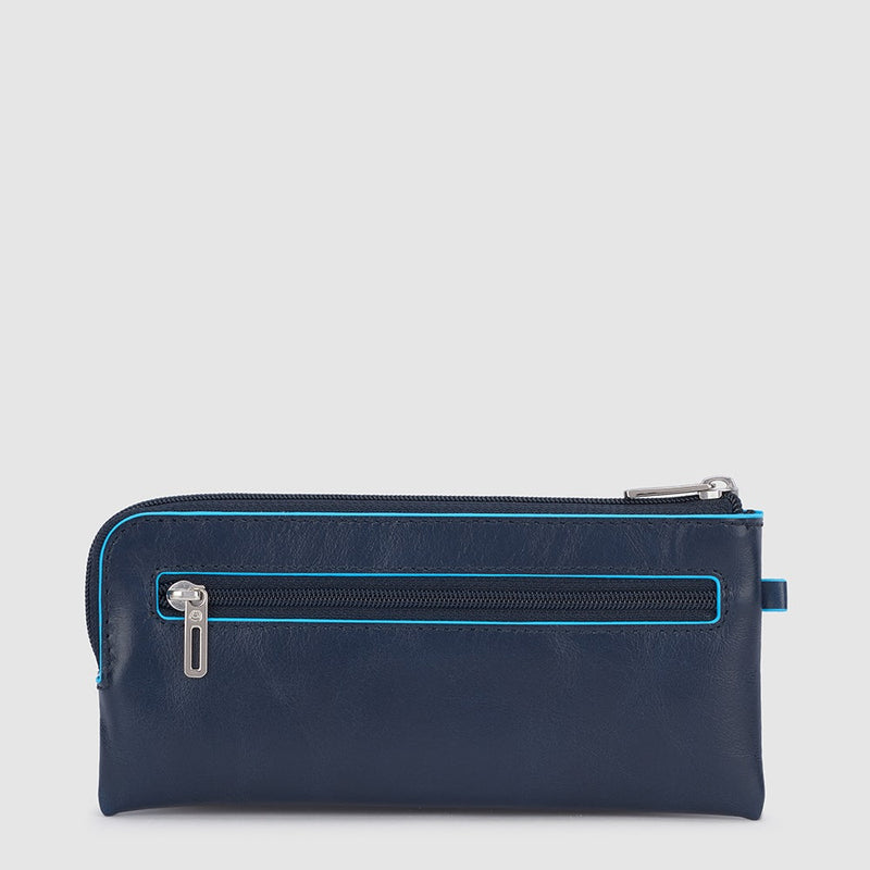 Two-ring key case with zipped rear pocket