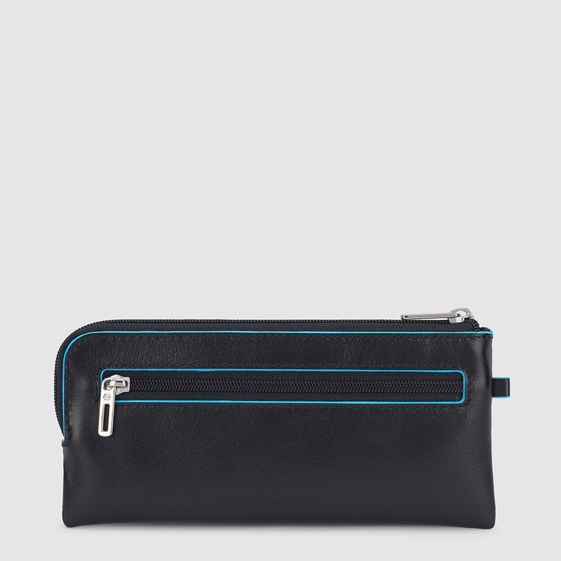 Two-ring key case with zipped rear pocket