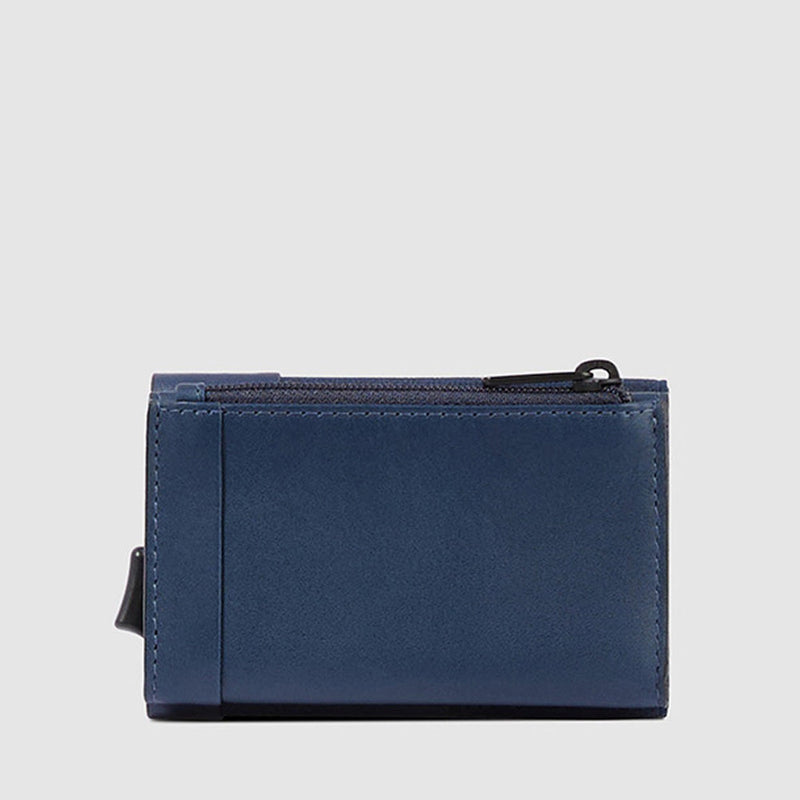 Compact wallet with sliding system and coin pocket