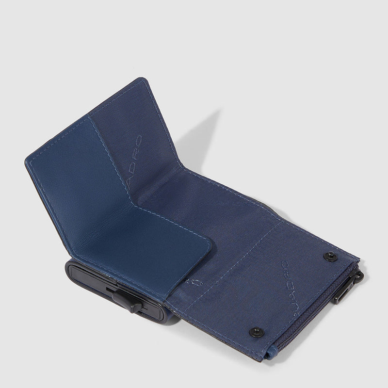 Compact wallet with sliding system and coin pocket