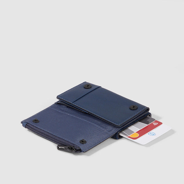 Compact wallet with sliding system and coin pocket